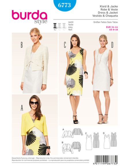 Molde de vestido e casaco - Burda 6773