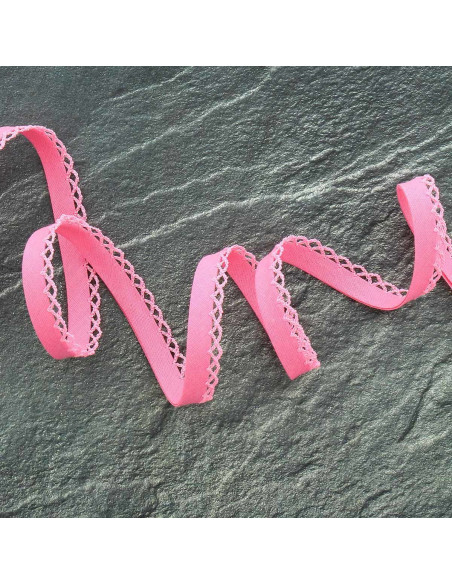 Viés dobrado picotado - Rosa vivo