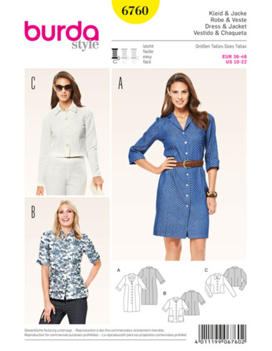 Molde de vestido e casaco - Burda 6760