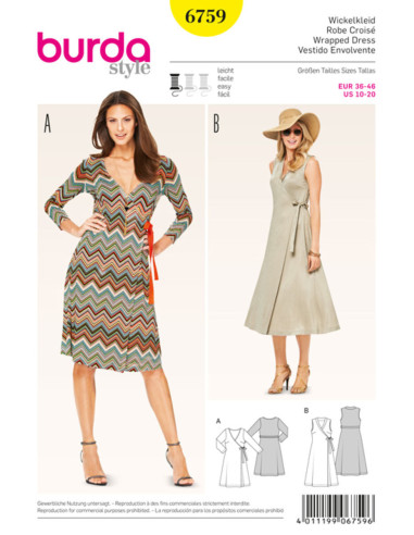 Molde de vestido transpassado - Burda 6759