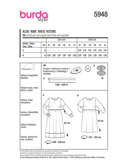 Molde de vestido - Burda 5948