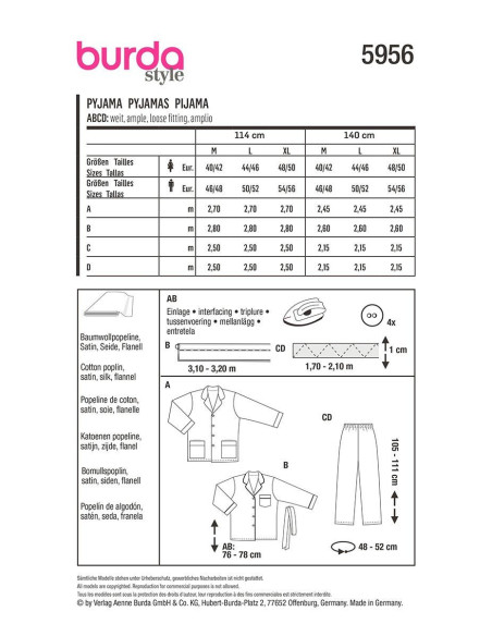 Padrão de pijama - Burda 5956