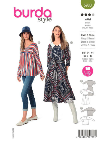 Molde de vestido e blusa - Burda 5980