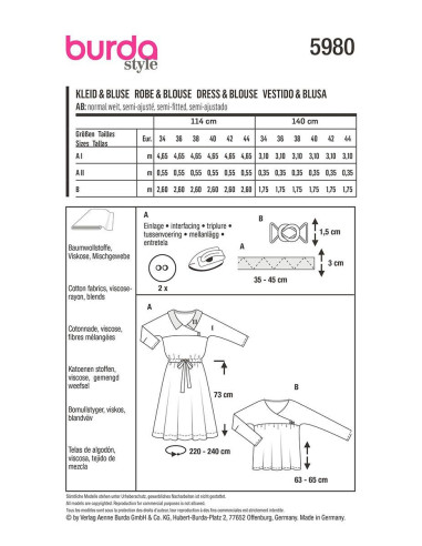 Molde de vestido e blusa - Burda 5980