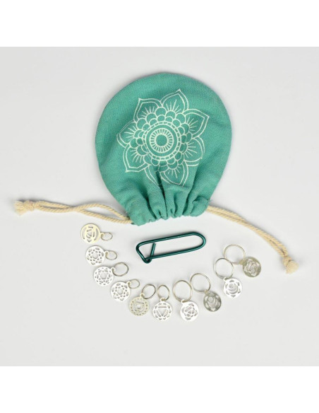 Conjunto de marcadores de malhas prateados banhados a prata Chakra Mindful KnitPro