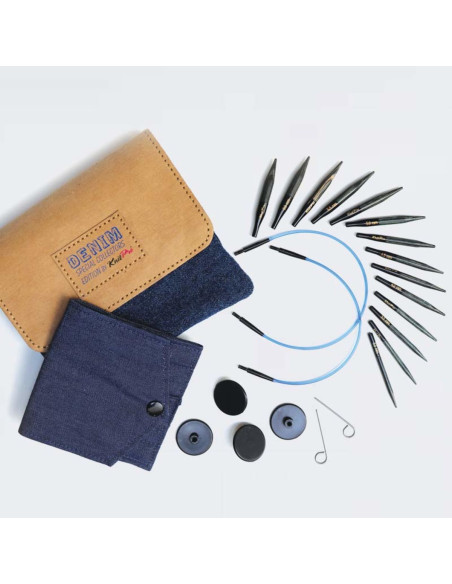 Conjunto de agulhas de tricô circulares mini KnitPro Indigo