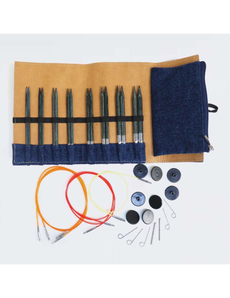 Conjunto de agulhas de tricô circulares KnitPro Indigo