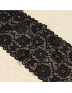 Renda elástica caminho de flores - Preto