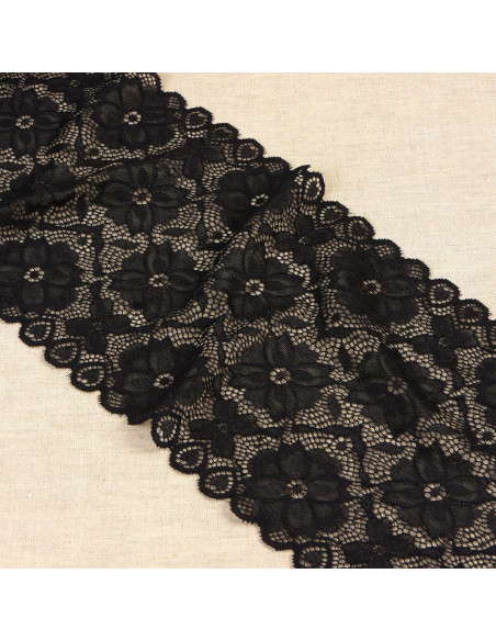 Renda elástica caminho de flores - Preto