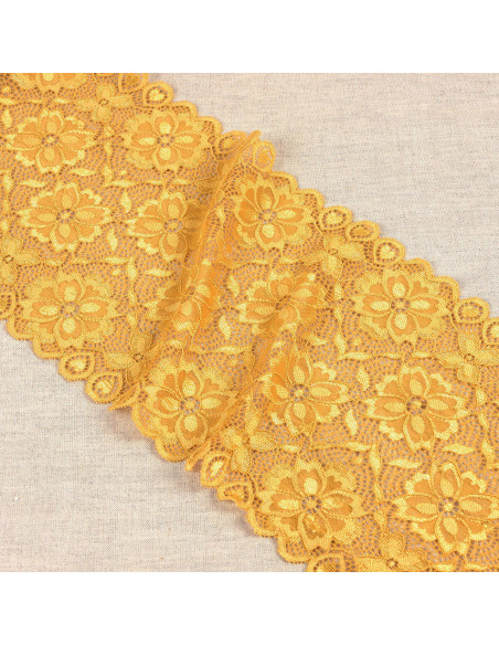 Renda elástica caminho de flores - Amarelo mostarda