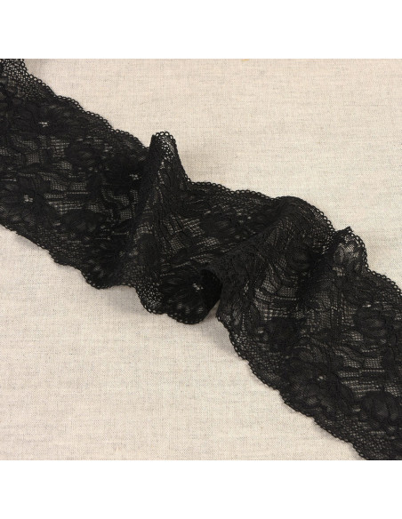 Renda elástica flores delicadas - Preto