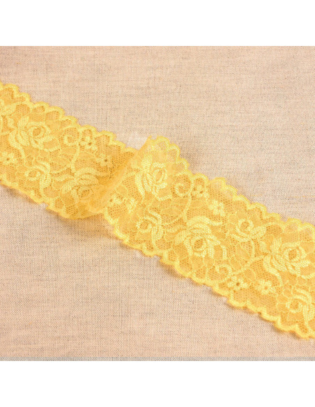 Renda elástica flores e hastes - Amarelo ouro