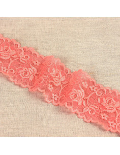 Renda elástica flores e hastes - Coral