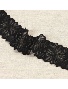 Renda elástica pétalas de flores - Preto