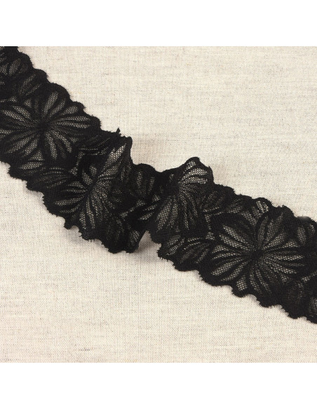 Renda elástica pétalas de flores - Preto