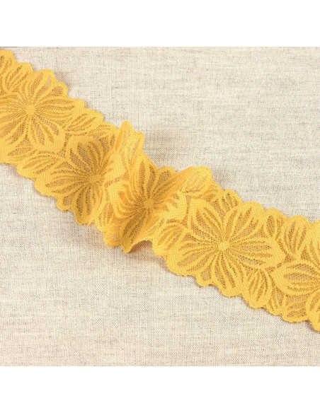 Renda elástica pétalas de flores - Amarelo mostarda