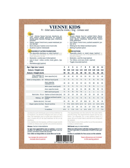 Molde de colete sem mangas unissex Vienne kids - Ikatee