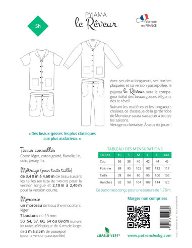 Padrão de pijama para homem O Sonhador - Les BG