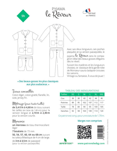 Padrão de pijama para homem O Sonhador - Les BG