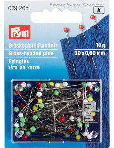 Caixa de 10 grs de alfinetes com cabeça de vidro extra finos sortidos Prym