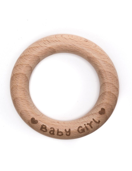Anel de dentição em madeira 70 mm - Baby Girl