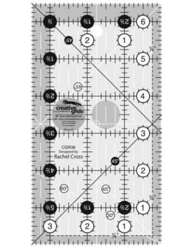Régua retangular para quilting 3.5" x 6.5" Creative Grids