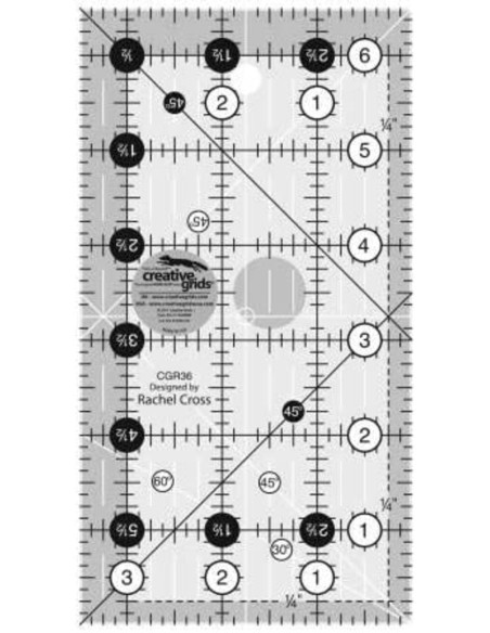 Régua retangular para quilting 3.5" x 6.5" Creative Grids