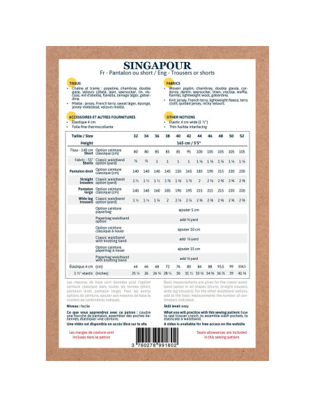 Padrão de calça e short Singapura - Ikatee