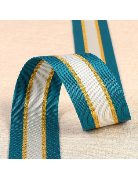 Alça de ombro lurex - Azul petróleo e dourado