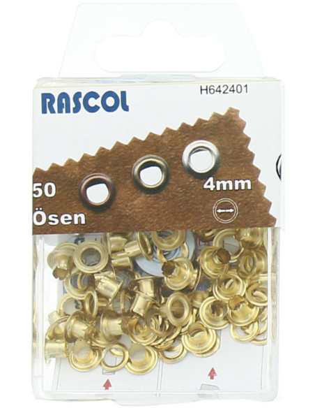 Caixa com 50 ilhós de 4 mm com ferramenta de aplicação Rascol - Ouro