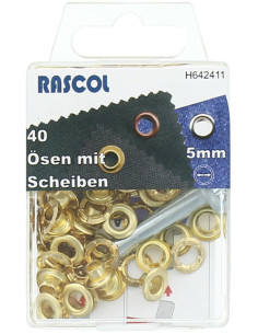 Caixa com 40 ilhós de 5 mm com ferramenta de aplicação Rascol - Ouro