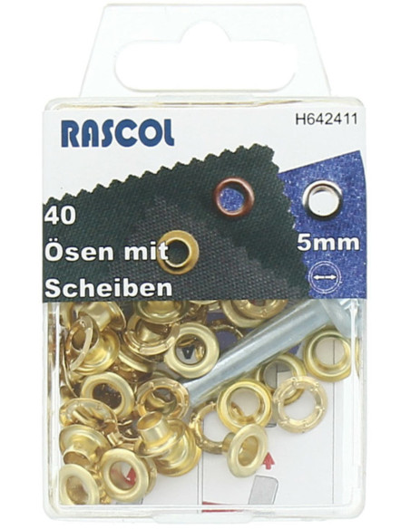 Caixa com 40 ilhós de 5 mm com ferramenta de aplicação Rascol - Ouro