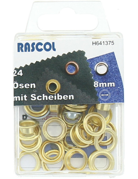 Caixa com 24 ilhós de 8 mm com ferramenta de aplicação Rascol - Ouro