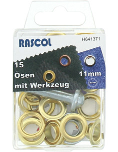 Caixa de 15 ilhós de 11 mm com ferramenta de aplicação Rascol - Ouro