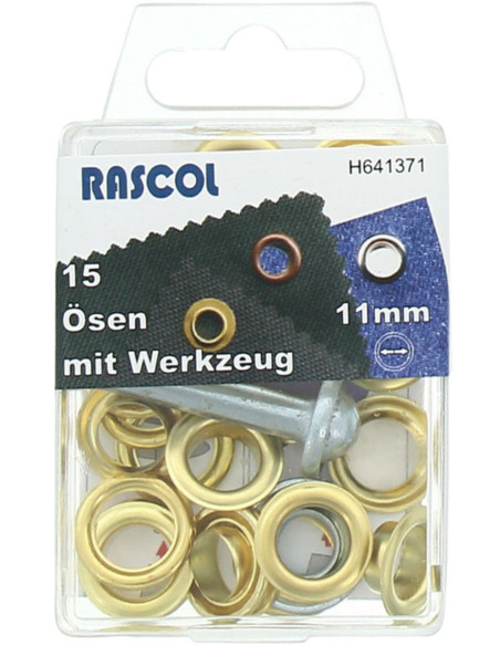 Caixa de 15 ilhós de 11 mm com ferramenta de aplicação Rascol - Ouro