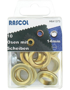 Caixa com 10 ilhós de 14 mm com ferramenta de aplicação Rascol - Ouro