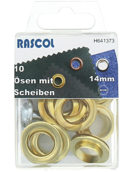Caixa com 10 ilhós de 14 mm com ferramenta de aplicação Rascol - Ouro