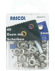 Caixa com 40 ilhós de 5 mm com ferramenta de aplicação Rascol - Prata