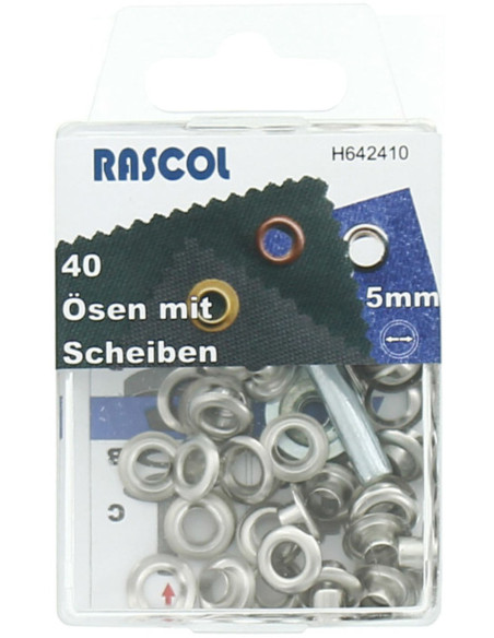 Caixa com 40 ilhós de 5 mm com ferramenta de aplicação Rascol - Prata
