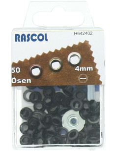 Caixa com 50 ilhós de 4 mm com ferramenta de aplicação Rascol - Preto