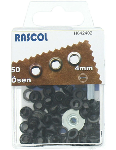 Caixa com 50 ilhós de 4 mm com ferramenta de aplicação Rascol - Preto