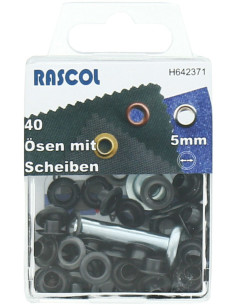 Caixa com 40 ilhós de 5 mm com ferramenta de aplicação Rascol - Preto