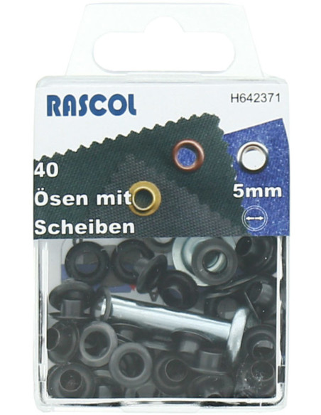 Caixa com 40 ilhós de 5 mm com ferramenta de aplicação Rascol - Preto