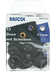 Caixa de 15 ilhós de 11 mm com ferramenta de aplicação Rascol - Preto