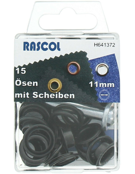 Caixa de 15 ilhós de 11 mm com ferramenta de aplicação Rascol - Preto