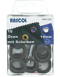 Caixa com 10 ilhós de 14 mm com ferramenta de aplicação Rascol - Preto