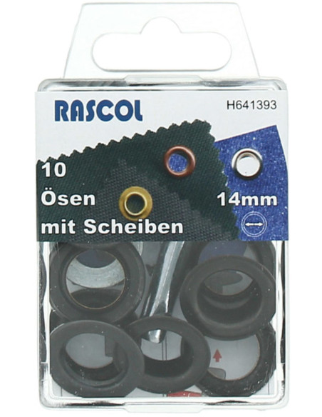 Caixa com 10 ilhós de 14 mm com ferramenta de aplicação Rascol - Preto