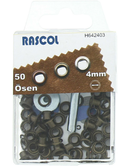 Caixa com 50 ilhós de 4 mm com ferramenta de aplicação Rascol - Latão antigo