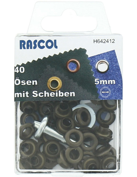 Caixa com 40 ilhós de 5 mm com ferramenta de aplicação Rascol - Latão antigo