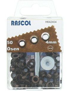 Caixa com 50 ilhós de 4 mm com ferramenta de aplicação Rascol - Cobre